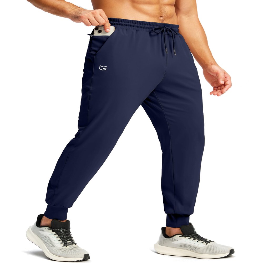 G Gradual Men's Joggers with Zipper Pockets Workout Track Pant Stretch Sweatpants for Men Athletic, Gym, Running(Navy,M)