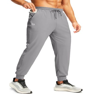 Men's Joggers with Zipper Pockets Workout Track Pant Stretch Sweatpants for Men Athletic, Gym, Running(Light Grey,M)