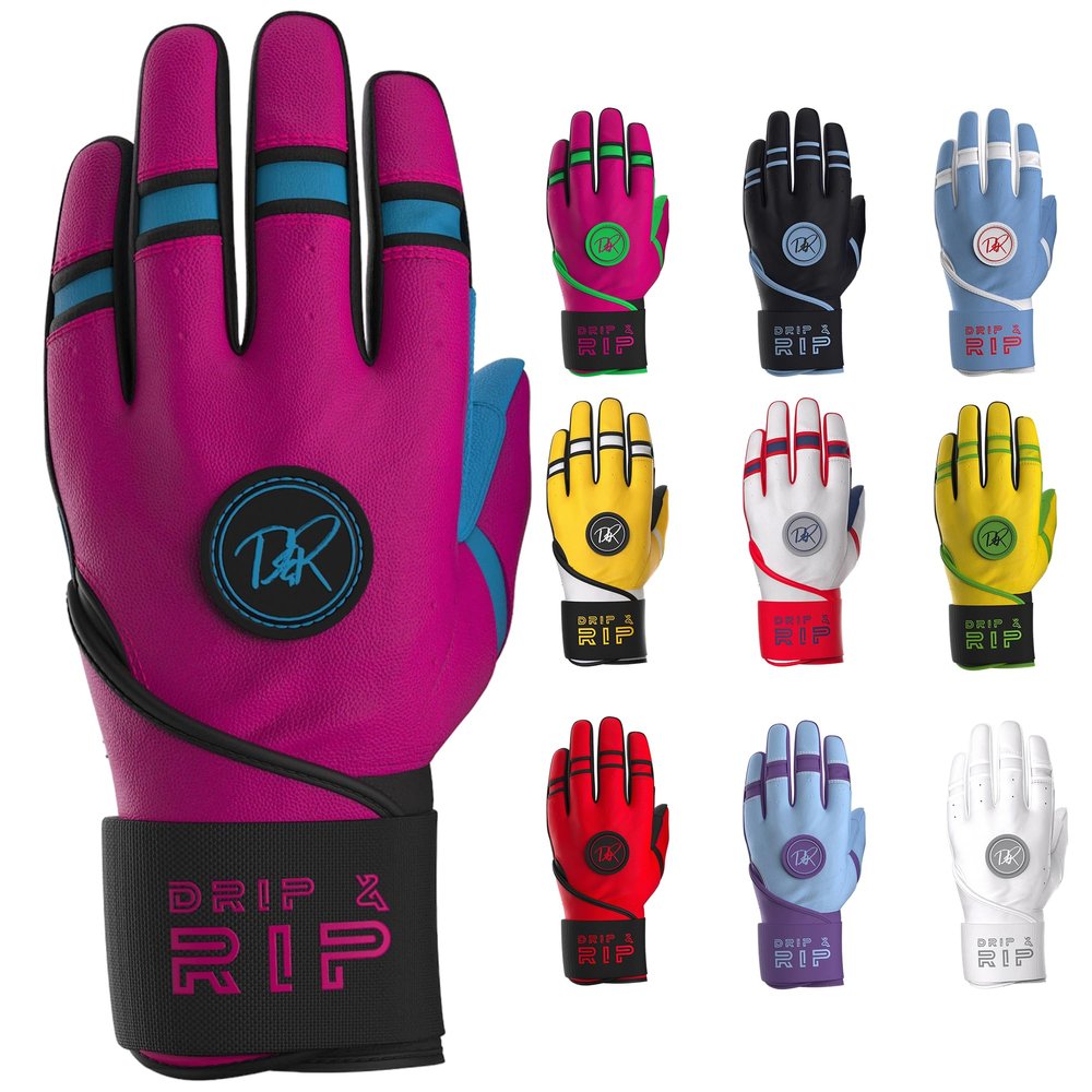 Drip & Rip Baller Series Premium Long Cuff Batting Gloves for Baseball and Softball in Youth and Adult Sizing (Vice Vice Baby, Adult Large)