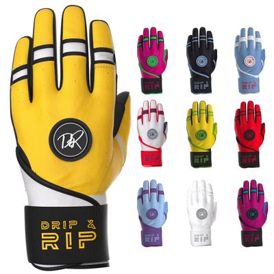 Drip & Rip Baller Series Premium Long Cuff Batting Gloves for Baseball and Softball in Youth and Adult Sizing (Danger Zone, Adult XXL)