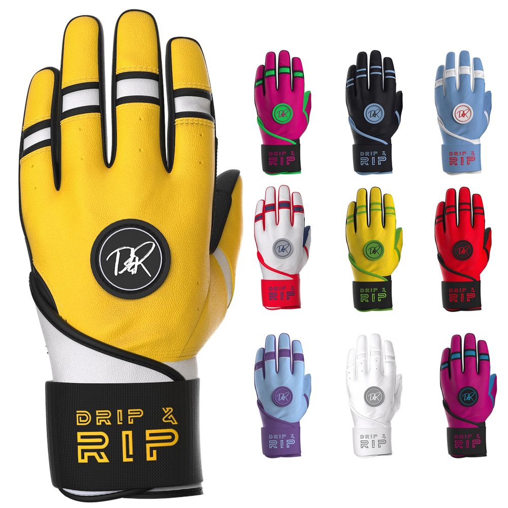 Drip & Rip Baller Series Premium Long Cuff Batting Gloves for Baseball and Softball in Youth and Adult Sizing (Danger Zone, Adult XXL)