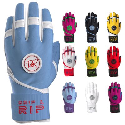 Drip & Rip Baller Series Premium Long Cuff Batting Gloves for Baseball and Softball in Youth and Adult Sizing (Cotton Candy, Adult Extra Large)