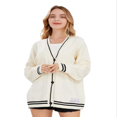 ebossy Women's Stars Embroideried Cable Knit Cardigans Open Front Button Down Sweater Outwear (S, Star/Beige)