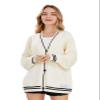 ebossy Women's Stars Embroideried Cable Knit Cardigans Open Front Button Down Sweater Outwear (S, Star/Beige) view 1