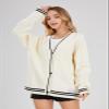ebossy Women's Stars Embroideried Cable Knit Cardigans Open Front Button Down Sweater Outwear (S, Star/Beige) view 2