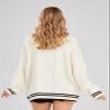 ebossy Women's Stars Embroideried Cable Knit Cardigans Open Front Button Down Sweater Outwear (S, Star/Beige) view 3