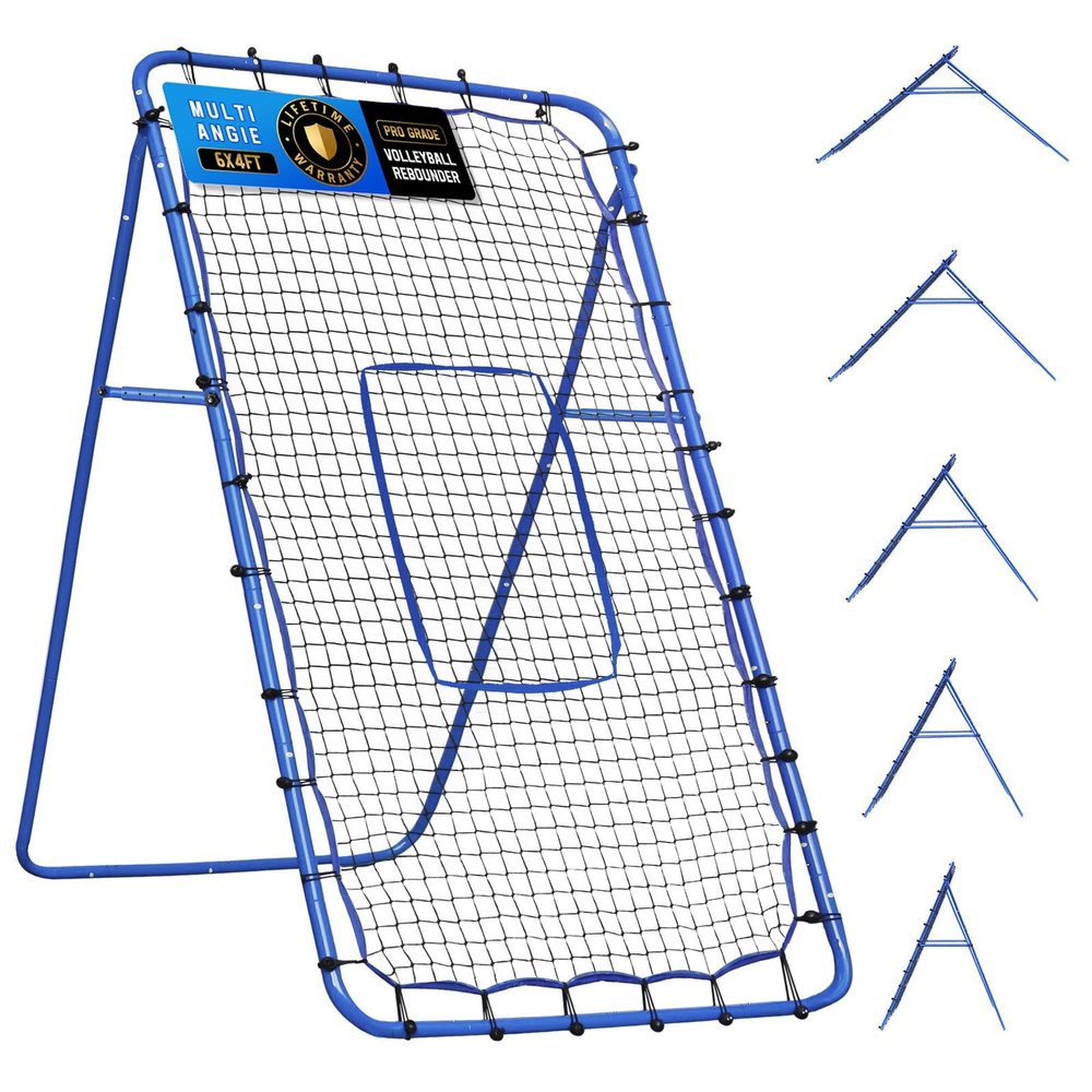 6x4FT Volleyball Rebounder Net Pro, Baseball Softball Rebound Pitch Back Net, Adjustable Angle Lacrosse Bounce Back Practice Equipment, Easy Quick Setup, Ideal for Outdoor and Backyard Training