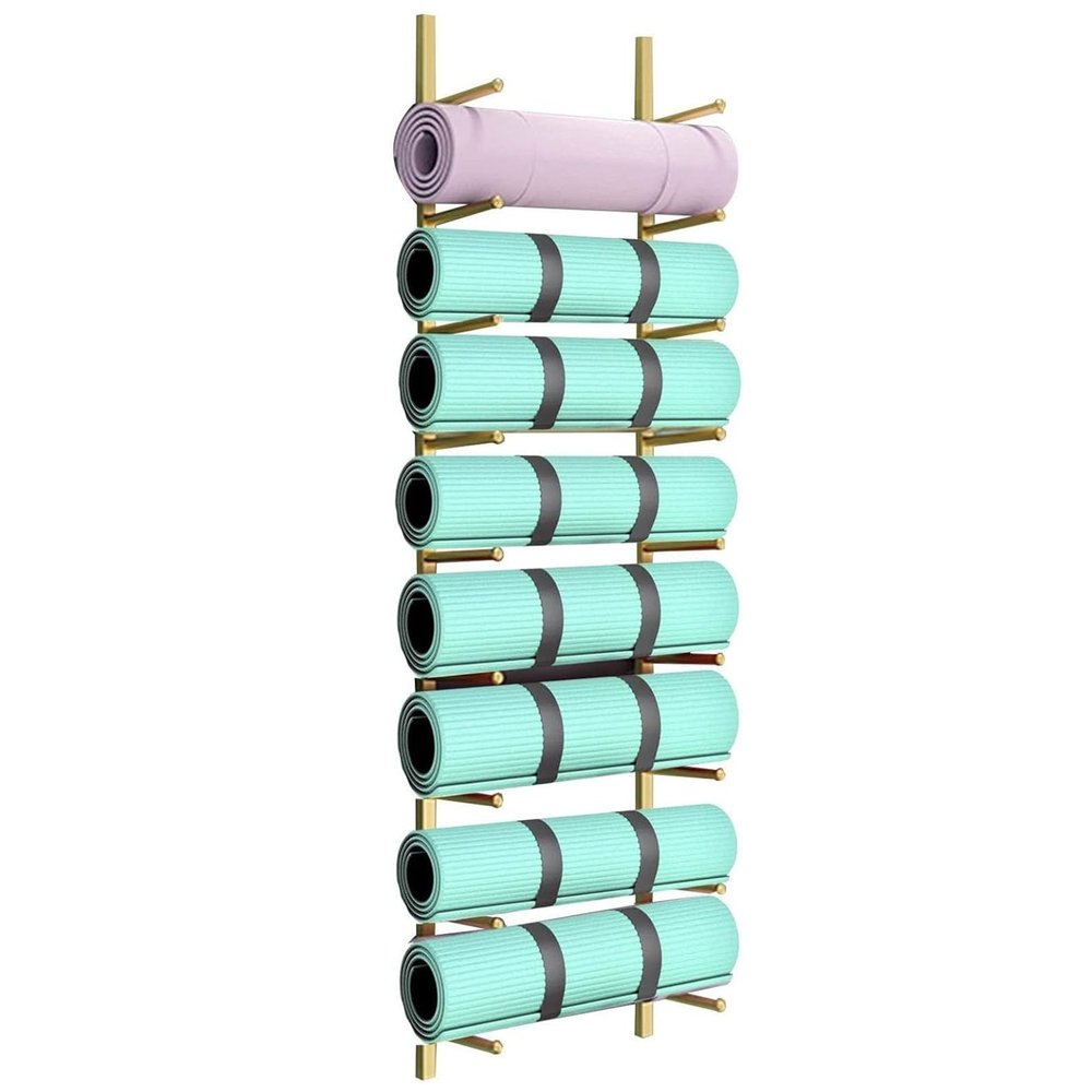 DLYZAYE Metal Yoga Mat Storage Rack, Wall Mount Yoga Mat Holder, Floating Shelf Home Gym Accessories Organizer for Foam RollerExercise MatYoga BrickSkateboard