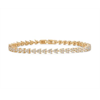 PAVOI 14K Yellow Gold Plated Simulated Diamonds Bezel Set Tennis Bracelets for Women - Cubic Zirconia Stones Trinity Statement Bride Gold Bracelet Stack -Size 6.5"