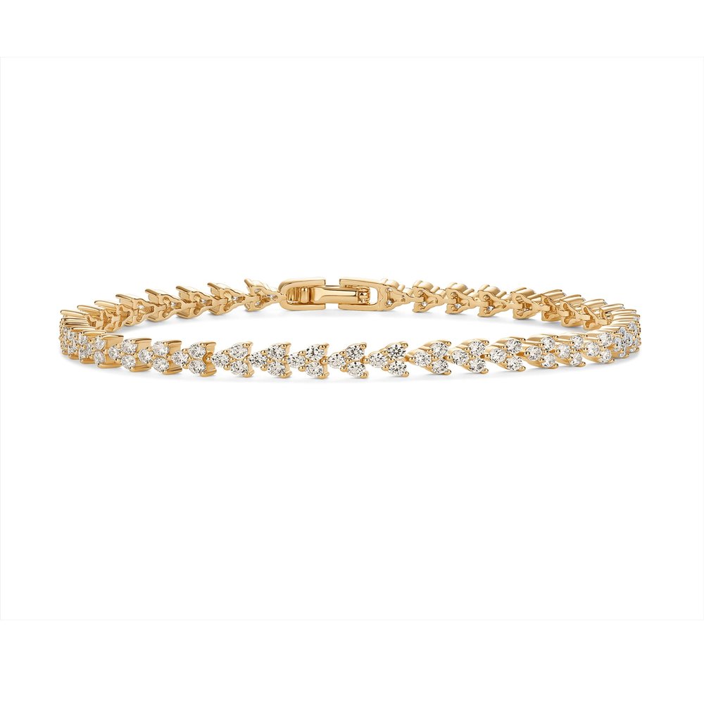 PAVOI 14K Yellow Gold Plated Simulated Diamonds Bezel Set Tennis Bracelets for Women - Cubic Zirconia Stones Trinity Statement Bride Gold Bracelet Stack -Size 6.5"
