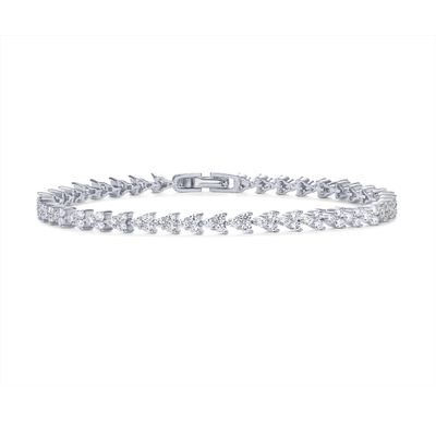 PAVOI Rhodium Plated Simulated Diamonds Bezel Set Tennis Bracelets for Women - Cubic Zirconia Stones Trinity Statement Bride Gold Bracelet Stack -Size 7"