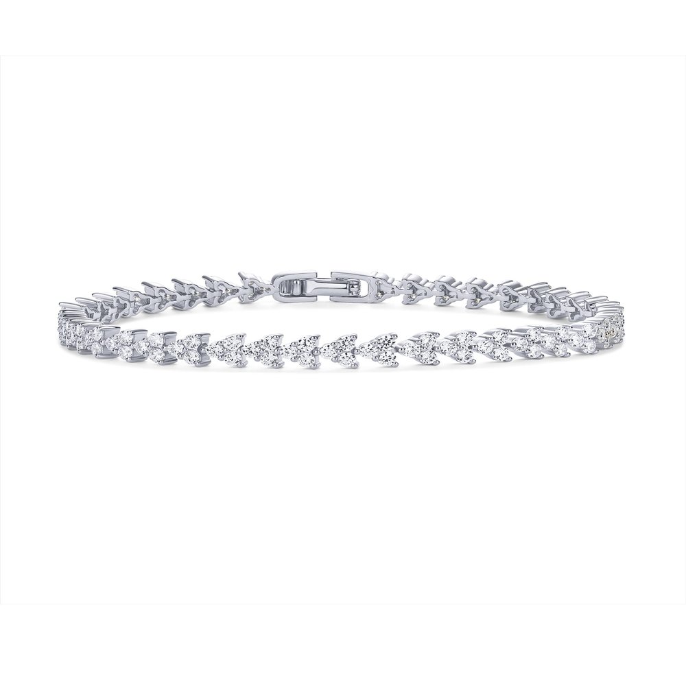 PAVOI Rhodium Plated Simulated Diamonds Bezel Set Tennis Bracelets for Women - Cubic Zirconia Stones Trinity Statement Bride Gold Bracelet Stack -Size 7"