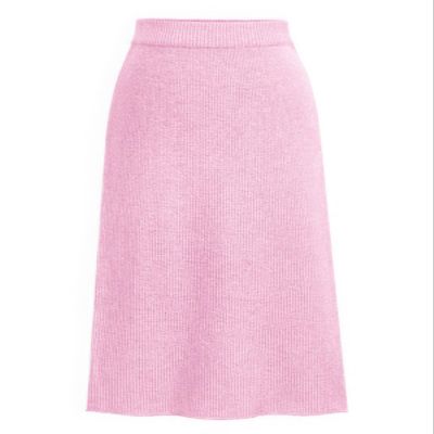 ebossy Women's Winter Warm High Waist Side Slit Wool Blend Long Skirts Rib Knit Stretchy Bodycon Pencil Skirt (Small, Backslit-Sakura Pink)