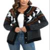 ebossy Women's Mystic Ghost Graphic Ethnic Knit Cardigans Button Down Polka Dot Jacquard Halloween Sweater (2XL, Black) view 1