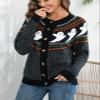 ebossy Women's Mystic Ghost Graphic Ethnic Knit Cardigans Button Down Polka Dot Jacquard Halloween Sweater (2XL, Black) view 2