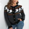 ebossy Women's Mystic Ghost Graphic Ethnic Knit Cardigans Button Down Polka Dot Jacquard Halloween Sweater (2XL, Black) view 3
