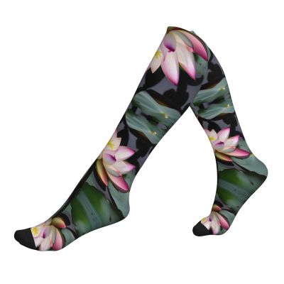 YQxwJL Lotus Flower White Print Compression Socks,Compression Ankle Support Socks,Sports Socks,For Men Women Running Athletic