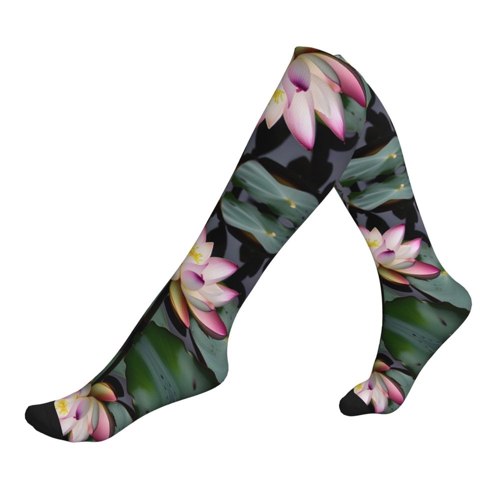 YQxwJL Lotus Flower White Print Compression Socks,Compression Ankle Support Socks,Sports Socks,For Men Women Running Athletic
