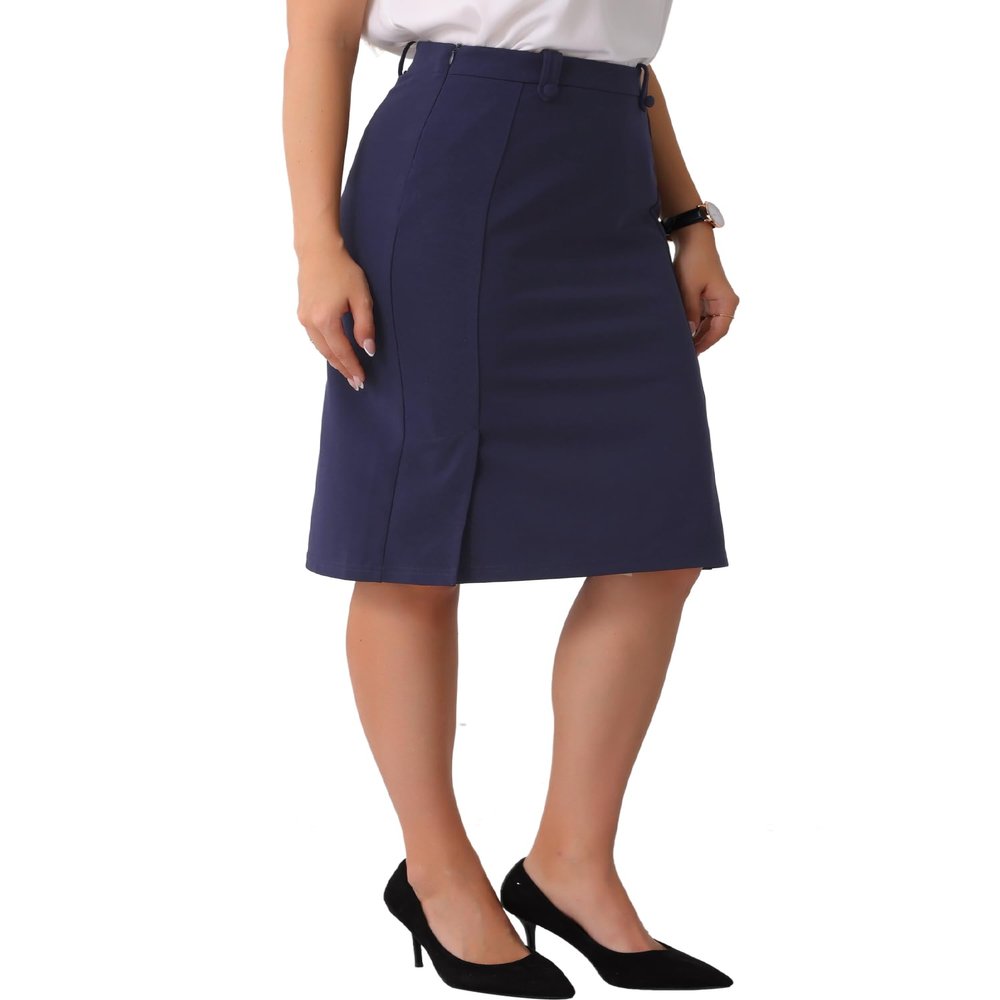 Allegra K Bodycon Midi Pencil Skirt for Women's High Waist Side Slit Office Work Skirts Large Deep Blue