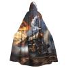 YKJJFVZ Train Clouds Print Rogue Cosplay Adult Halloween Witch Hooded Cloak Cape Unisex Costume For Horror Parties Masquerade view 1