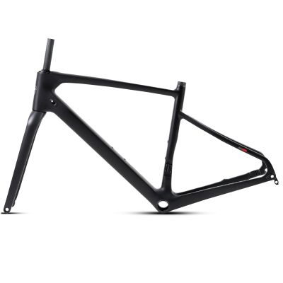 HWEVDHJ Carbon Road Bike Frameset 700C Gravel Bike Frameset 45CM/48CM/51CM/54CM Disc Brake Frame Set Thru Axle 12x100mm/12x142mm Internal Routing with Fork(Black,51CM)