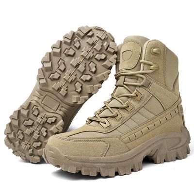 Bestgift High Top Outdoor Shoes Men's Big Size Hiking Shoes Hiking Travel Shoes Sports Running Shoes Khaki 9.5