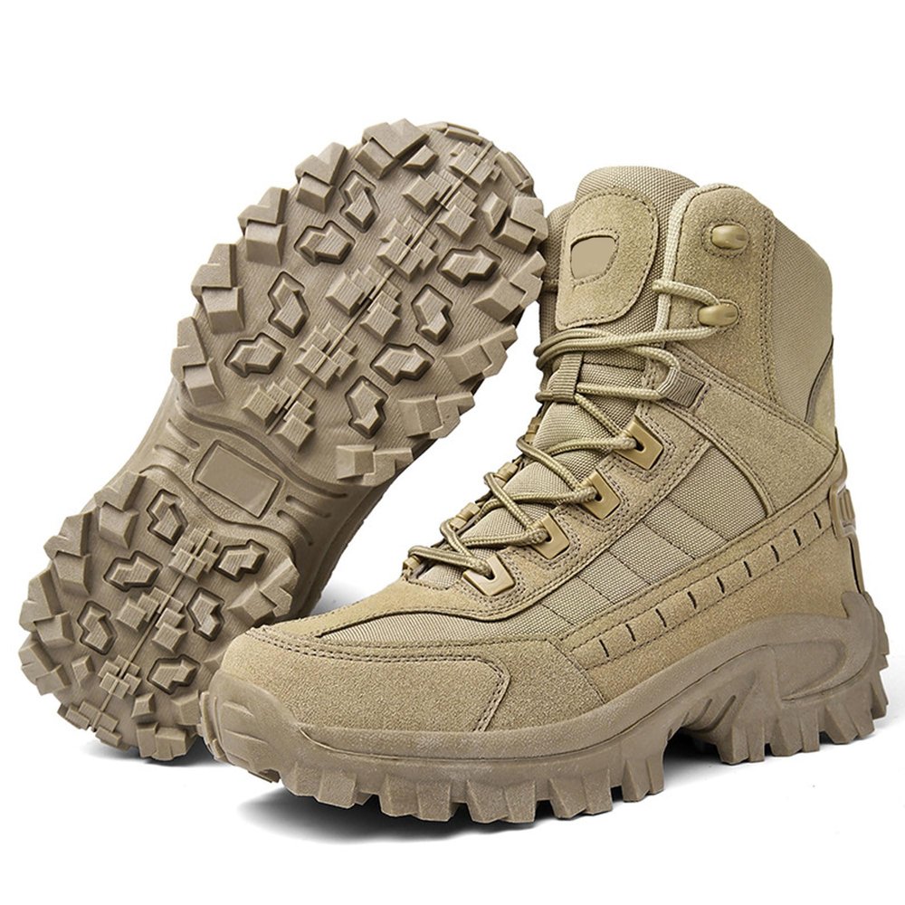 Bestgift High Top Outdoor Shoes Men's Big Size Hiking Shoes Hiking Travel Shoes Sports Running Shoes Khaki 9.5