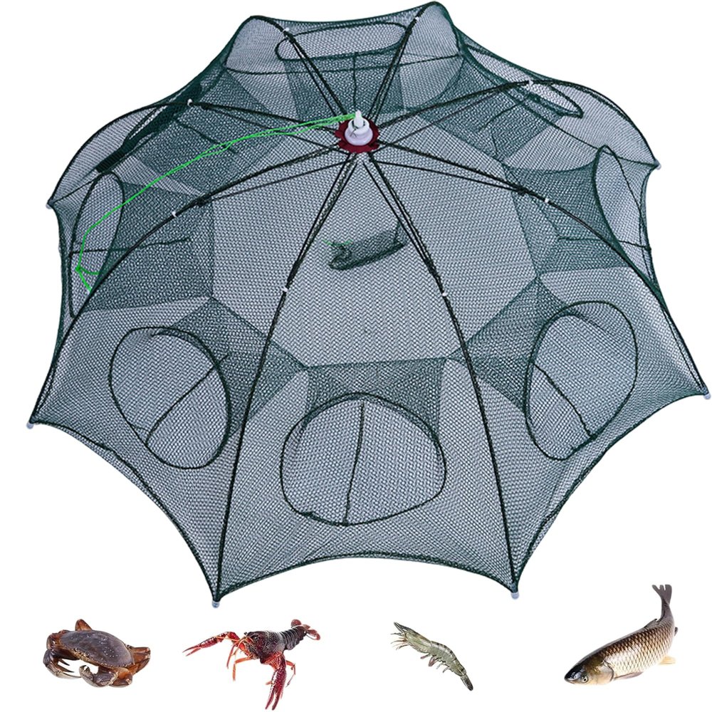 QCZOYP Fishing Bait Trap Net: Folded Fish Trap, Automatic Portable Umbrella Minnow Crayfish Shrimp Trap, Crawdad Cast Cage Crab Baits Mesh Trap Fishing Accessories for Freshwater and Saltwater