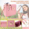Leather Crossbody Water Cup Storage Bag With Adjustable Shoulder Strap, Insulating Lining Design Crossbody Cup Holder Bag, Crossbody Water Bottle Holder, Water Bottle Crossbody Bag for Outdoor (Pink) view 2