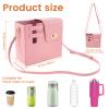 Leather Crossbody Water Cup Storage Bag With Adjustable Shoulder Strap, Insulating Lining Design Crossbody Cup Holder Bag, Crossbody Water Bottle Holder, Water Bottle Crossbody Bag for Outdoor (Pink) view 3