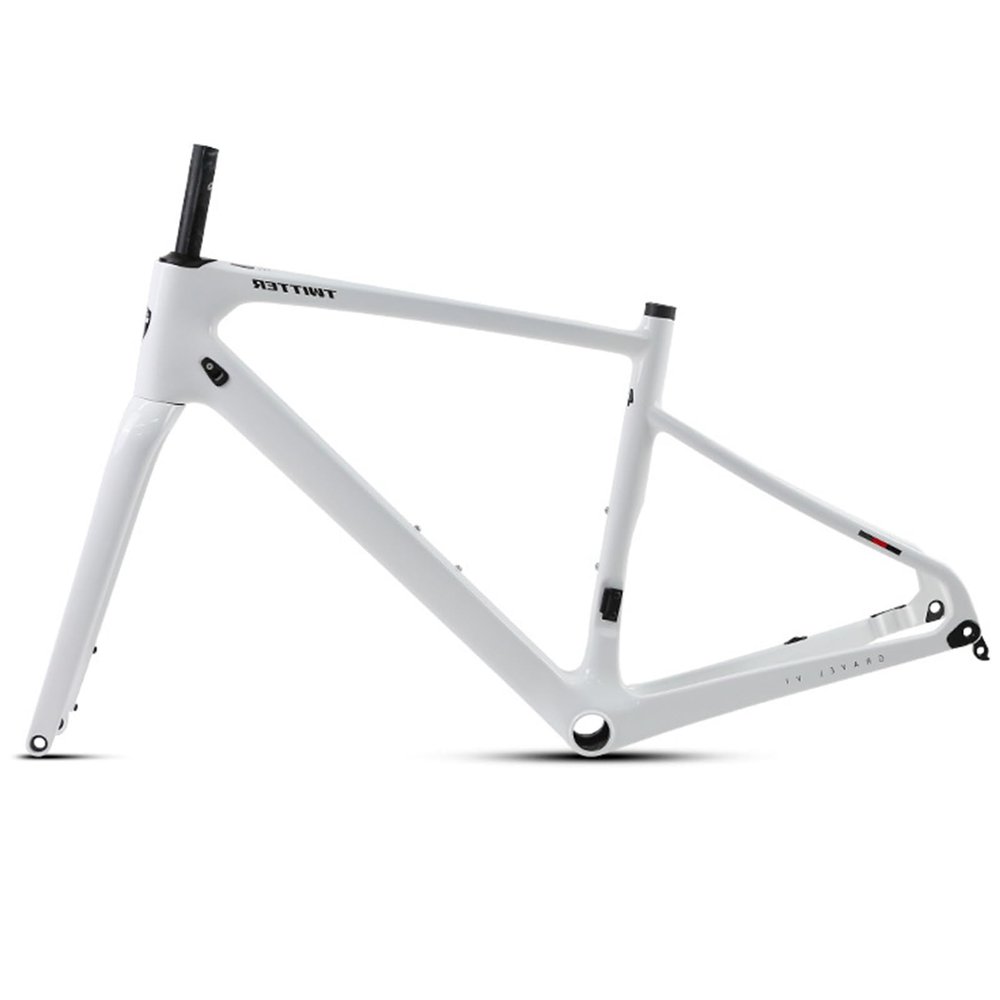 HWEVDHJ Carbon Road Bike Frameset 700C Gravel Bike Frameset 45CM/48CM/51CM/54CM Disc Brake Frame Set Thru Axle 12x100mm/12x142mm Internal Routing with Fork(White,45CM)