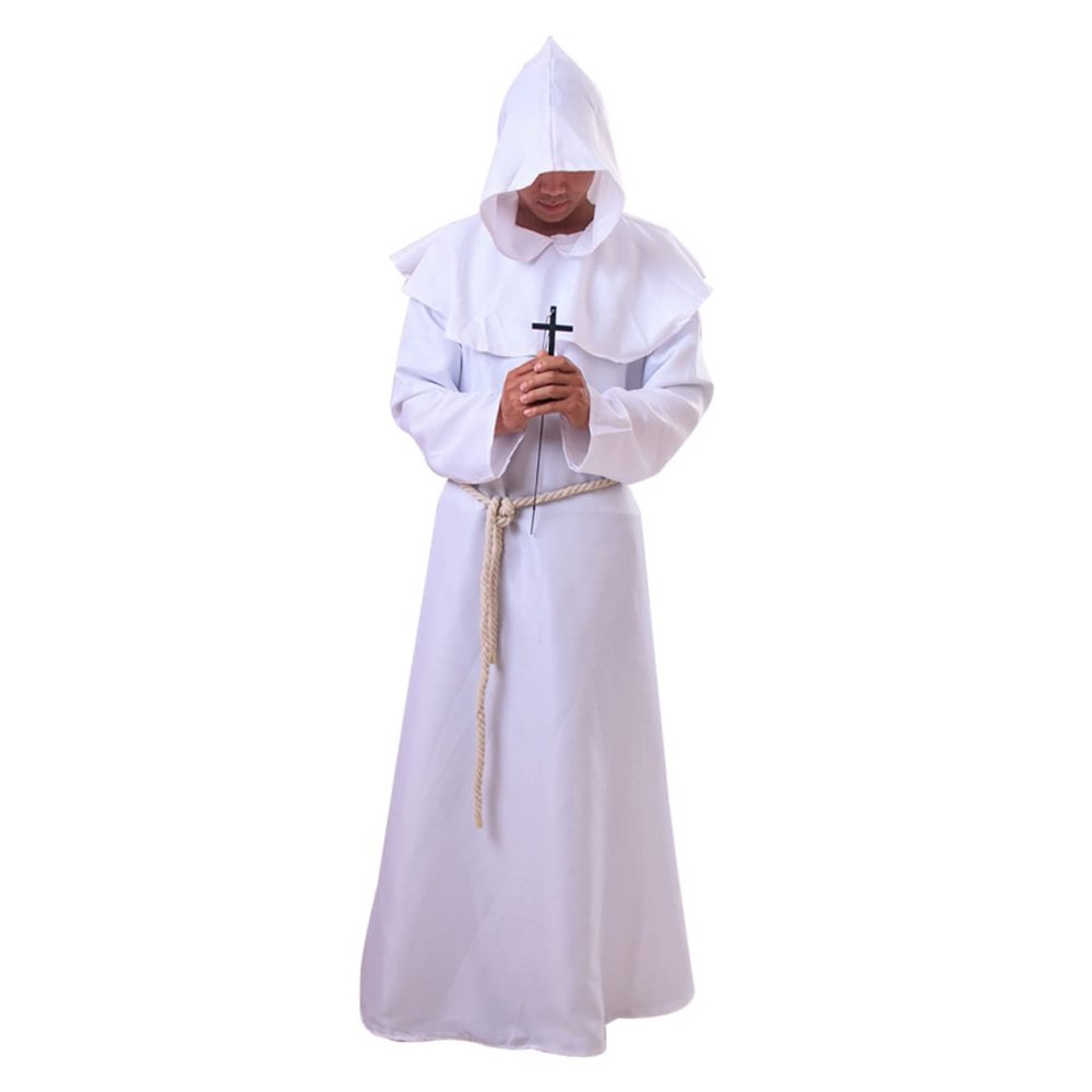 BESTYASH Halloween Cosplay Wizard Uniform Men's Medieval Monk Robe Hooded Tunic Size XL