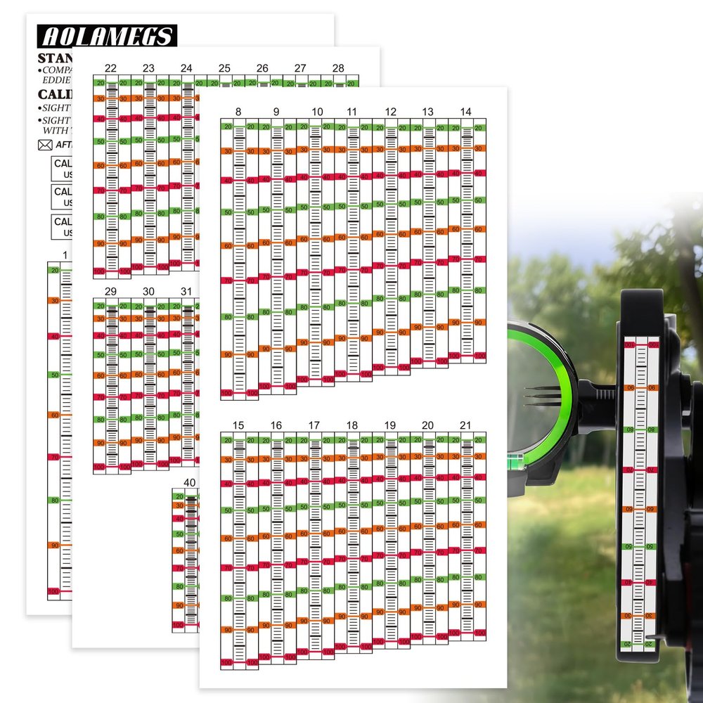 Aolamegs Archery Sight Tape, Weatherproof Bow Sight Tapes and Calibration Tapes, Sight in Any Distance to 100 Yards