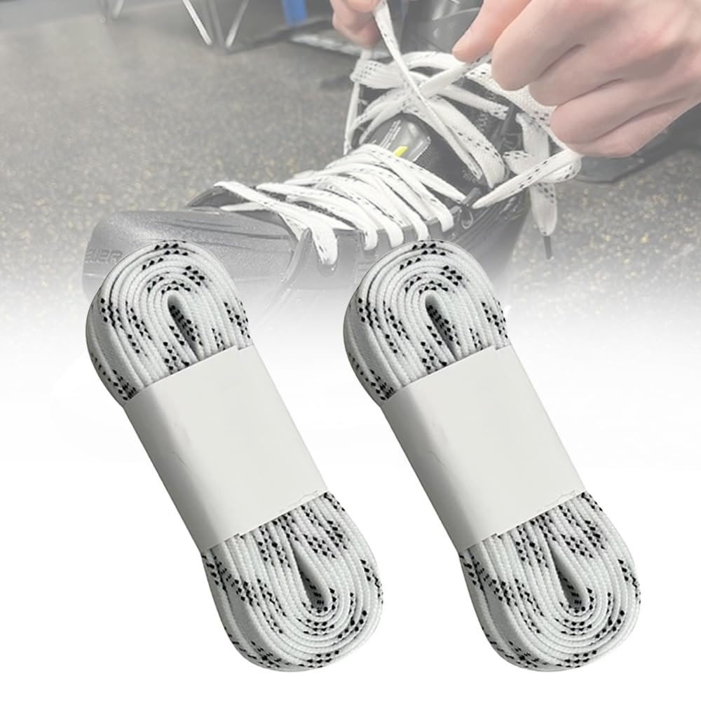 asdmm Waxed Hockey Skate Laces, Flat Design, Laces:10mm Wide, Two Pair 4 Pcs Laces (White, 96)