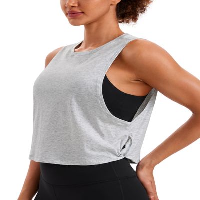 CRZ YOGA Pima Cotton Large Armhole Tank Tops for Women - Workout Sport Athletic Yoga Running Gym Loose Crop Sleeveless Shirts Light Grey Heather X-Large