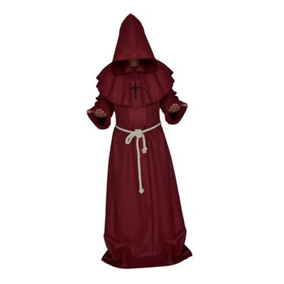 LIFKOME Halloween Cosplay Wizard Robe Hooded Monk Medieval Party Cloak Custom for Halloween Size Dark Red