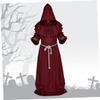 LIFKOME Halloween Cosplay Wizard Robe Hooded Monk Medieval Party Cloak Custom for Halloween Size Dark Red view 2