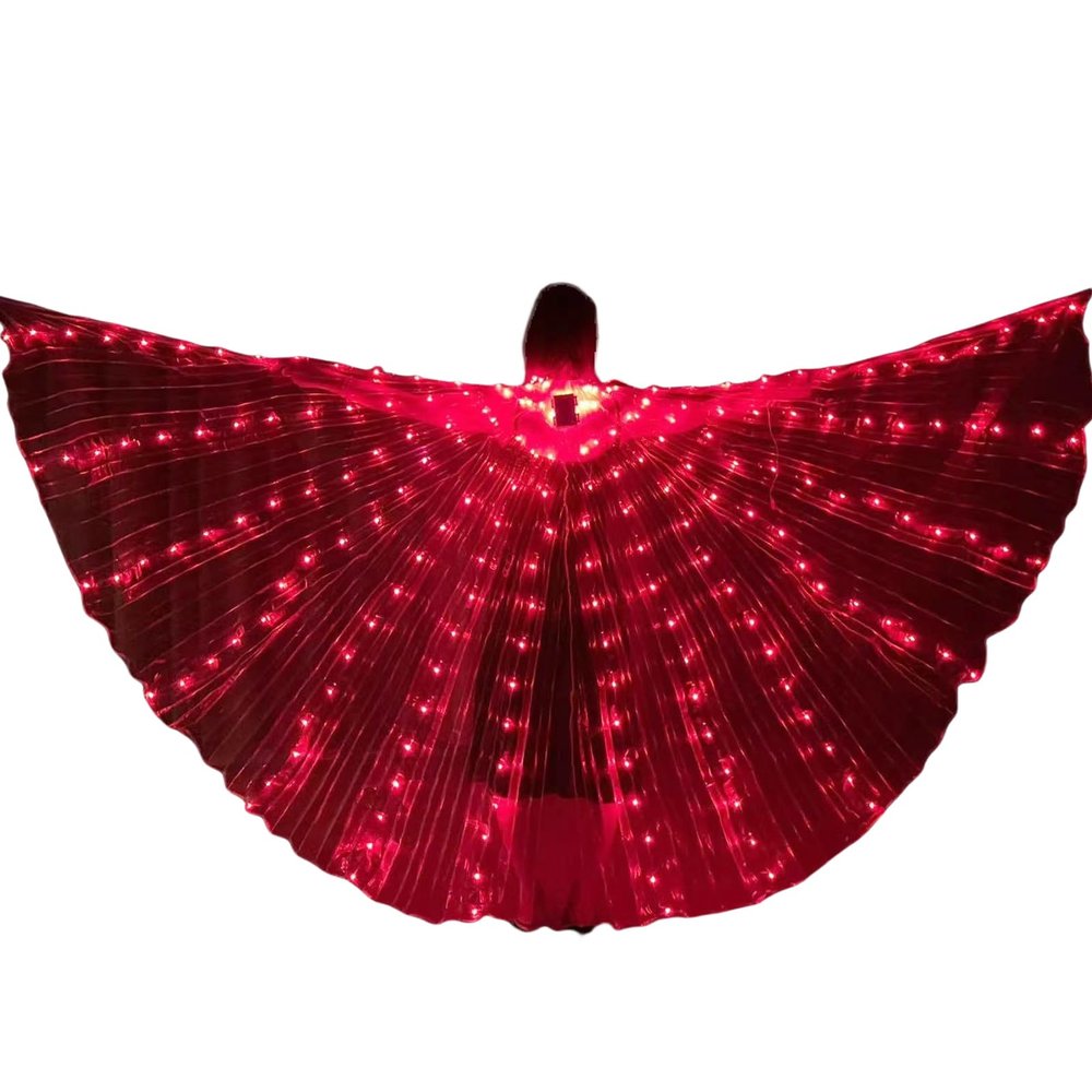 BUXINGRUN Light Up Fairy Wings Adult Women, LED Cape for Girls, Perfect for Party Carnival Halloween Belly Dance (Red, Adults)