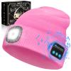 VIBELITE Bluetooth Beanie Hat with Light, USB Rechargeable LED Headlamp with Wireless Headphones, Valentines Day Gifts for Him, Men, Teen Boys, Husband, Women, Boyfriend, Pink view 1