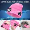 VIBELITE Bluetooth Beanie Hat with Light, USB Rechargeable LED Headlamp with Wireless Headphones, Valentines Day Gifts for Him, Men, Teen Boys, Husband, Women, Boyfriend, Pink view 4