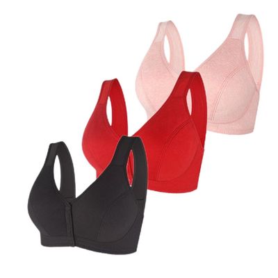 1/3 Pack Front Buckle Underwear for Women, Smooth No Steel Ring Soft Wide Shoulder Strap Bra, Elderly Ladies Comfy Vest