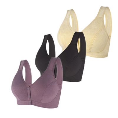 1/3 Pack Front Buckle Underwear for Women, Smooth No Steel Ring Soft Wide Shoulder Strap Bra, Elderly Ladies Comfy Vest