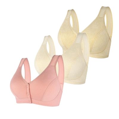 1/3 Pack Front Buckle Underwear for Women, Smooth No Steel Ring Soft Wide Shoulder Strap Bra, Elderly Ladies Comfy Vest