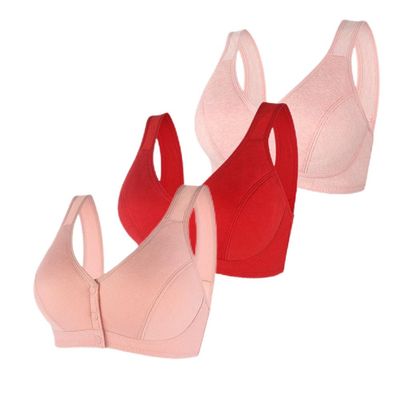 1/3 Pack Front Buckle Underwear for Women, Smooth No Steel Ring Soft Wide Shoulder Strap Bra, Elderly Ladies Comfy Vest