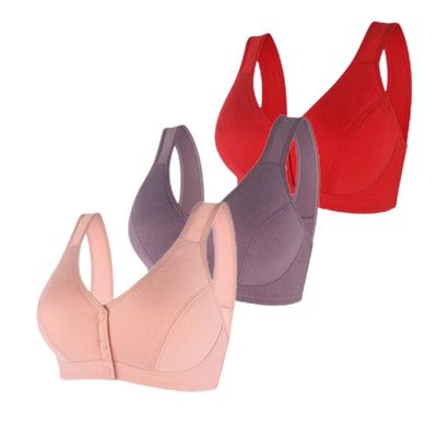 1/3 Pack Front Buckle Underwear for Women, Smooth No Steel Ring Soft Wide Shoulder Strap Bra, Elderly Ladies Comfy Vest