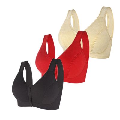 1/3 Pack Front Buckle Underwear for Women, Smooth No Steel Ring Soft Wide Shoulder Strap Bra, Elderly Ladies Comfy Vest