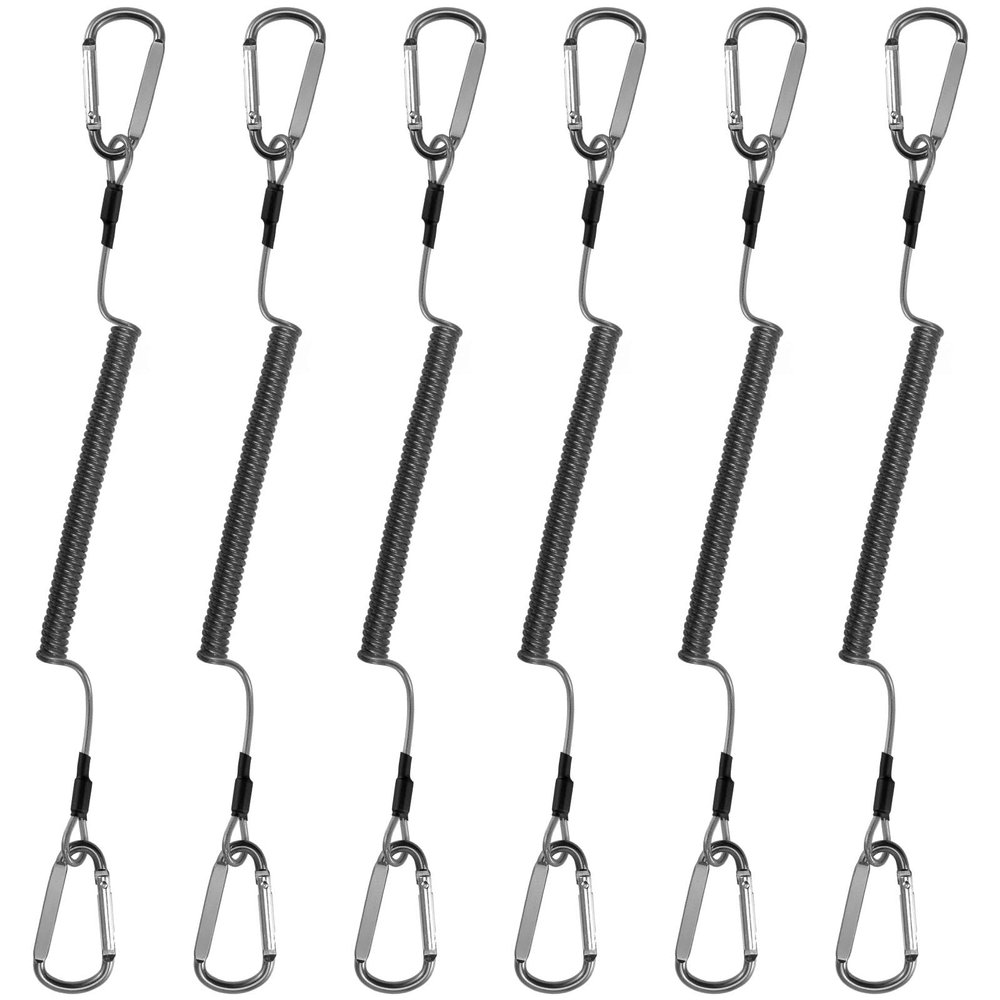 Alwonder 6-Pack Fishing Lanyards Tool Lanyards for Hand Tools, Retractable Tool Lanyard Steel Wire Coiled Ropes Safety Tether Fly Fishing Lanyard for Pliers Scissors Fishing Gear Gray 39.3IN