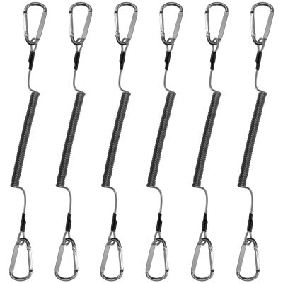 Alwonder 6-Pack Fishing Lanyards Tool Lanyards for Hand Tools, Retractable Tool Lanyard Steel Wire Coiled Ropes Safety Tether Fly Fishing Lanyard for Pliers Scissors Fishing Gear Gray 47.2IN