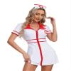 Riismen Women's Nurse Costume Outfit Short Sleeve Nurse Dress Uniform with Headwear for Halloween Coaplay White Medium view 2