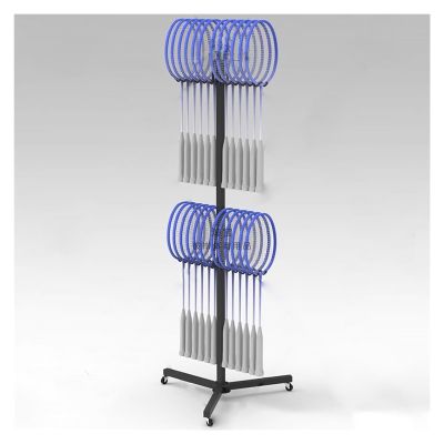 LZMZMQ School Hanging Racket Organizer Holder, Large Capacity Tennis Badminton Racquet Display Rack Vertical Floor, for Gymnasium/Tennis Court/Clubs/Kindergarten, with Casters